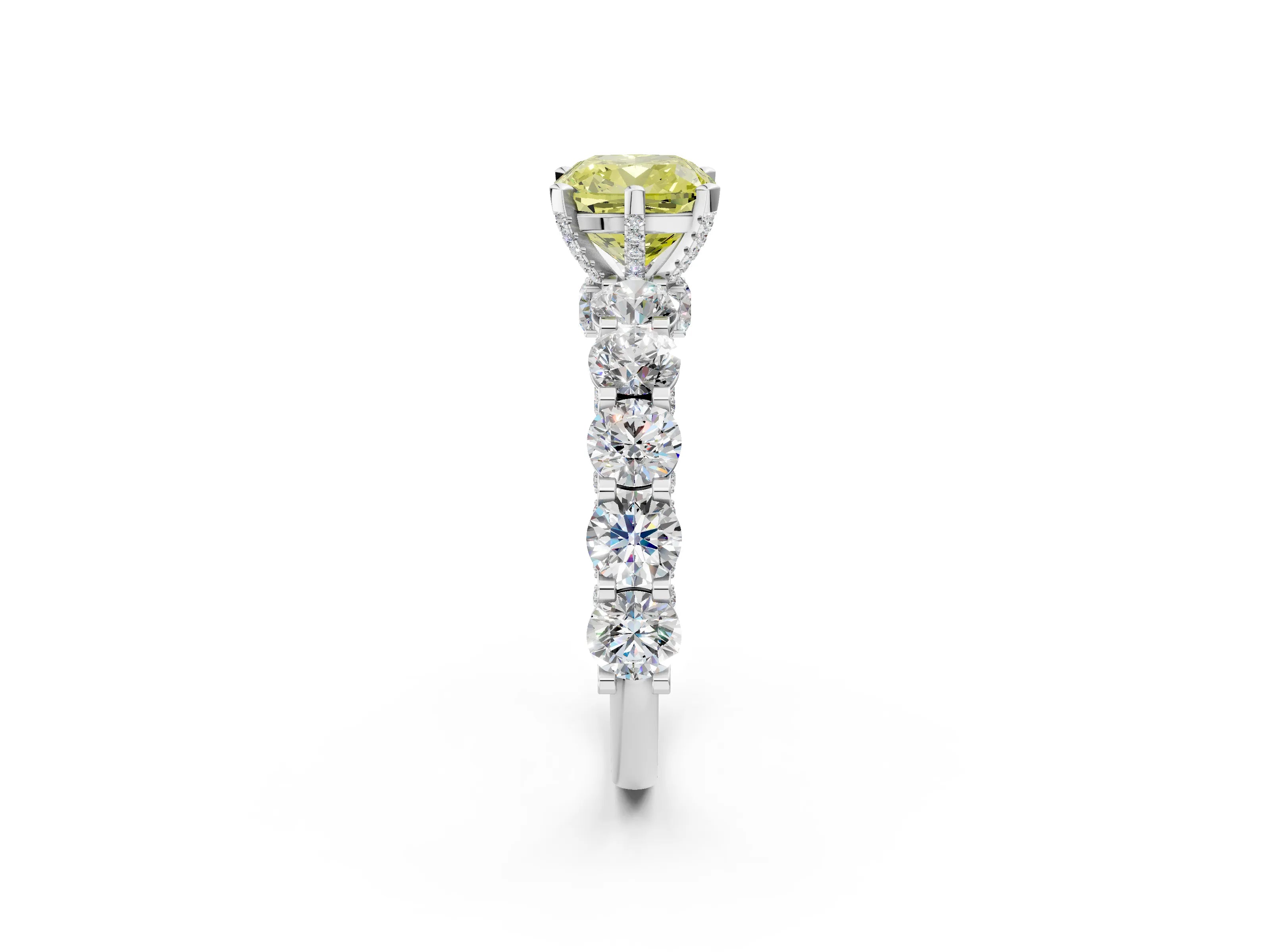 White gold Round Diamond Side Stone Engagement Ring with Six-Prong Setting_2