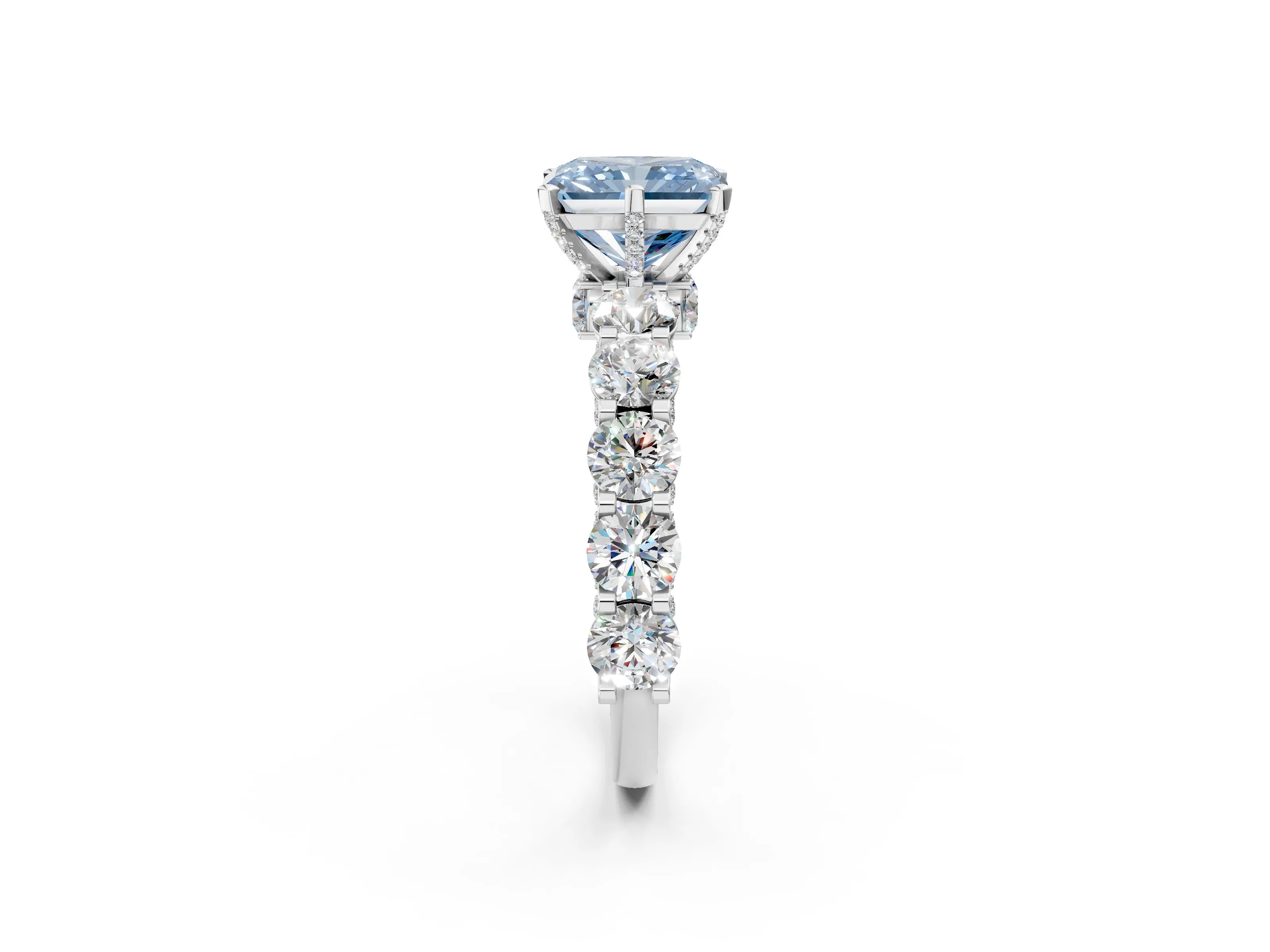 White gold Round Diamond Side Stone Engagement Ring with Six-Prong Setting_2
