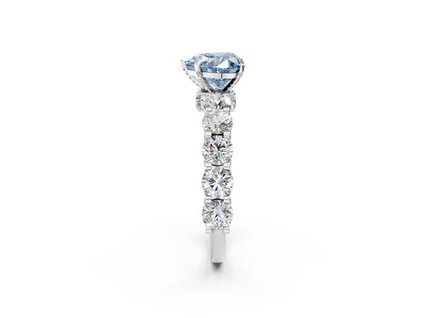 White gold Round Diamond Side Stone Engagement Ring with Six-Prong Setting