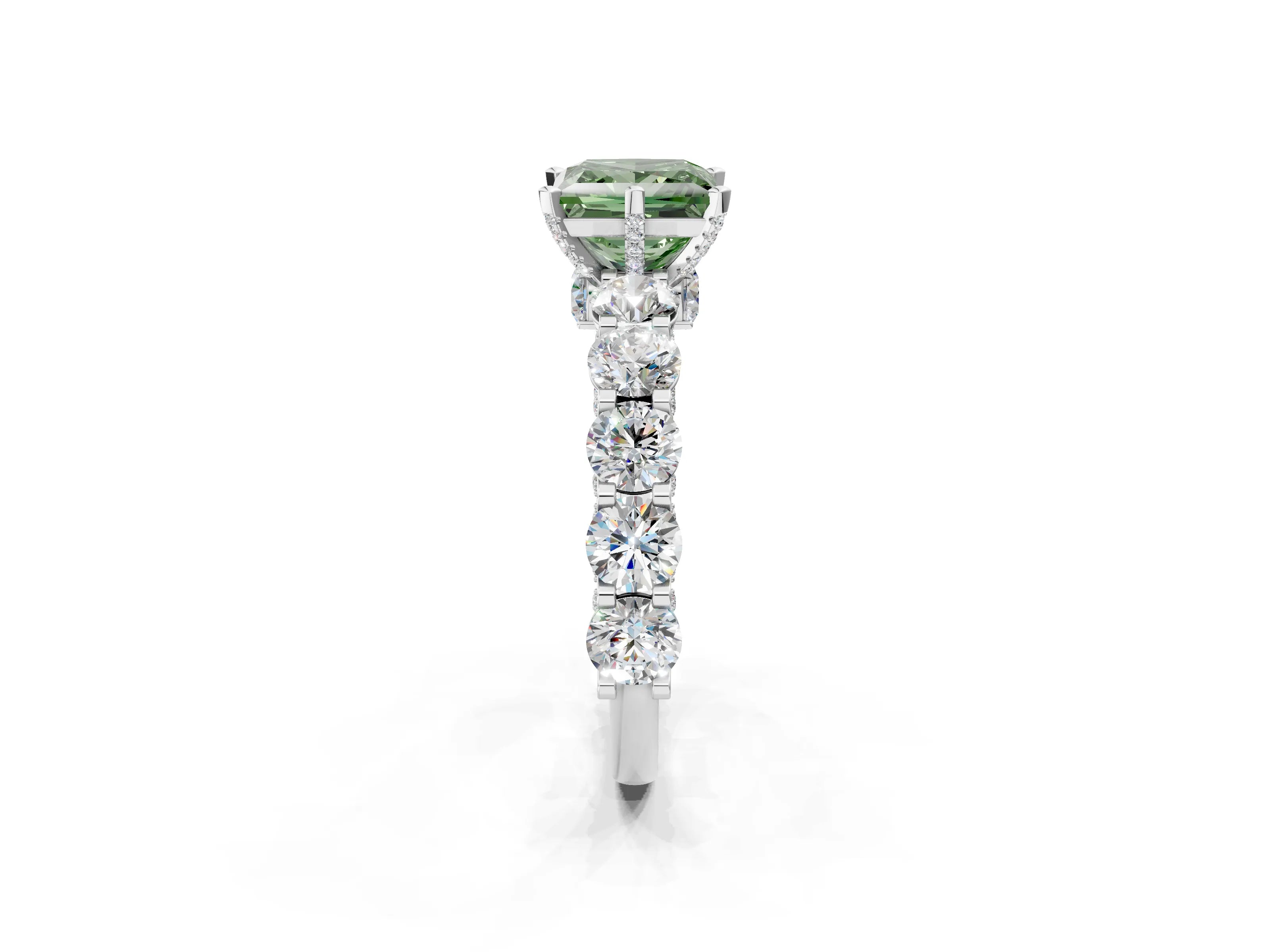 White gold Round Diamond Side Stone Engagement Ring with Six-Prong Setting_2
