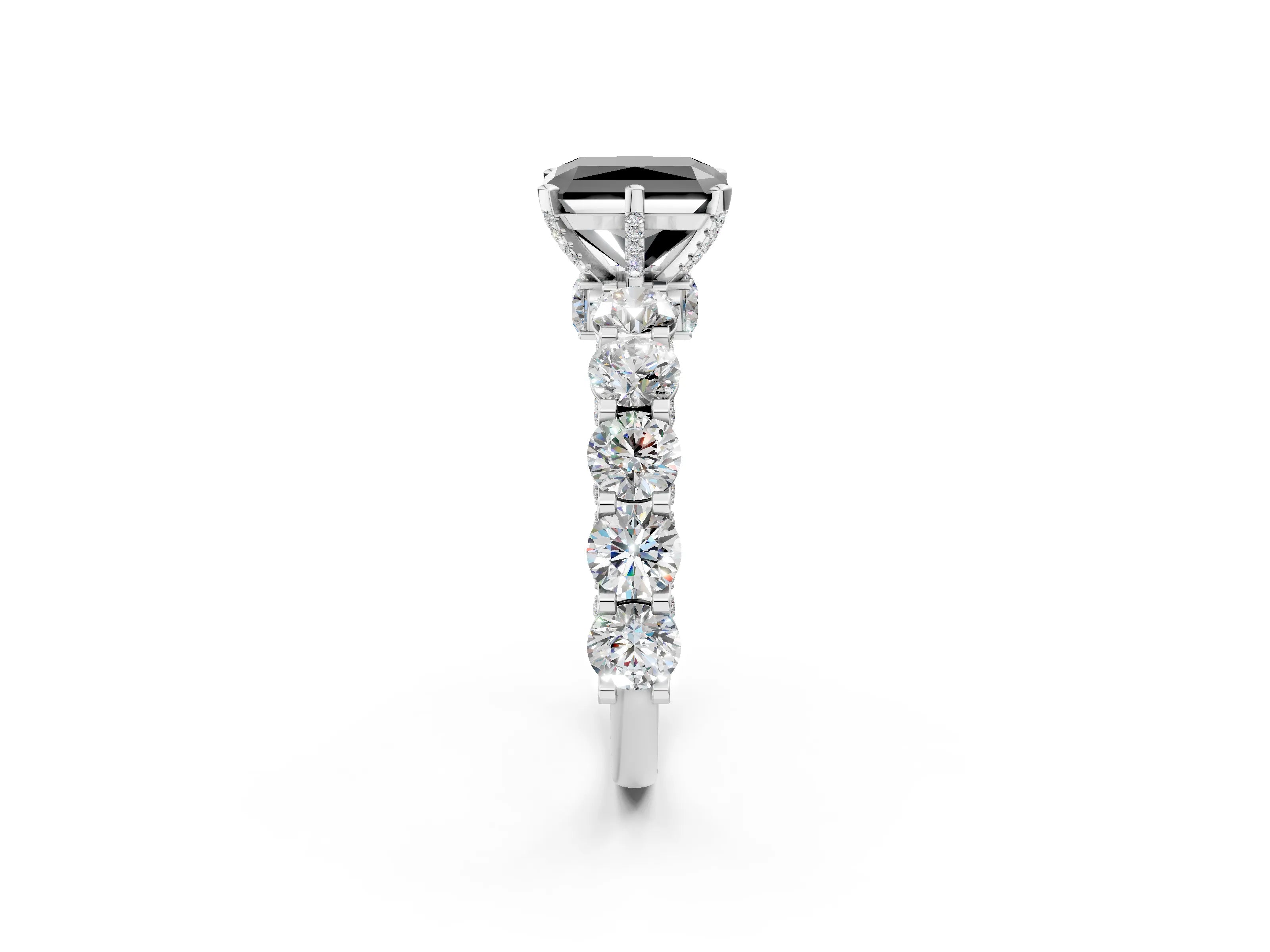 White gold Round Diamond Side Stone Engagement Ring with Six-Prong Setting_2