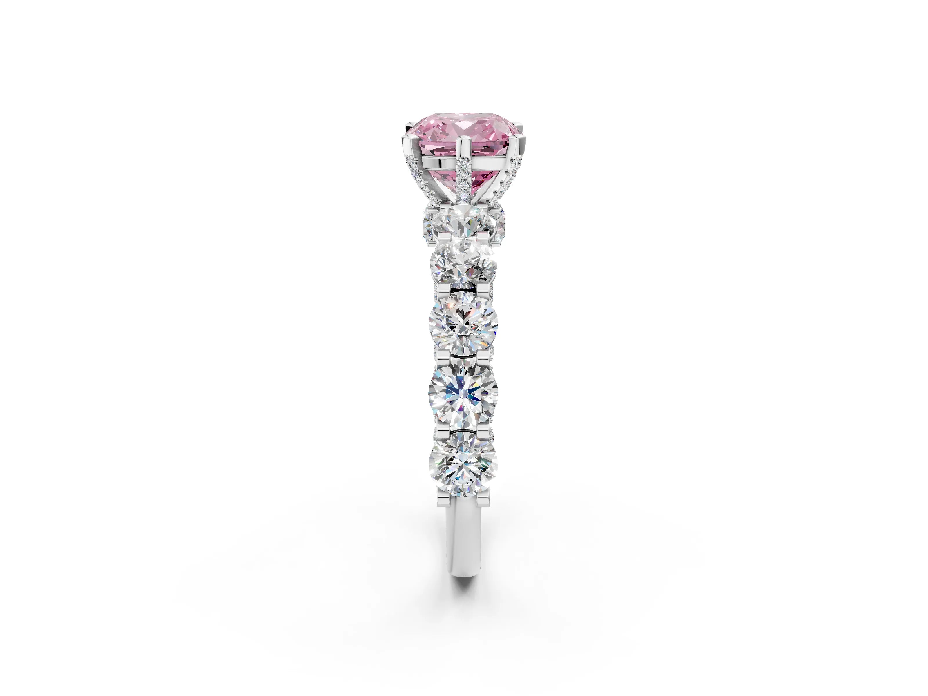 White gold Round Diamond Side Stone Engagement Ring with Six-Prong Setting_2
