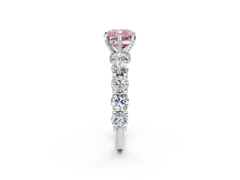 White gold Round Diamond Side Stone Engagement Ring with Six-Prong Setting_2