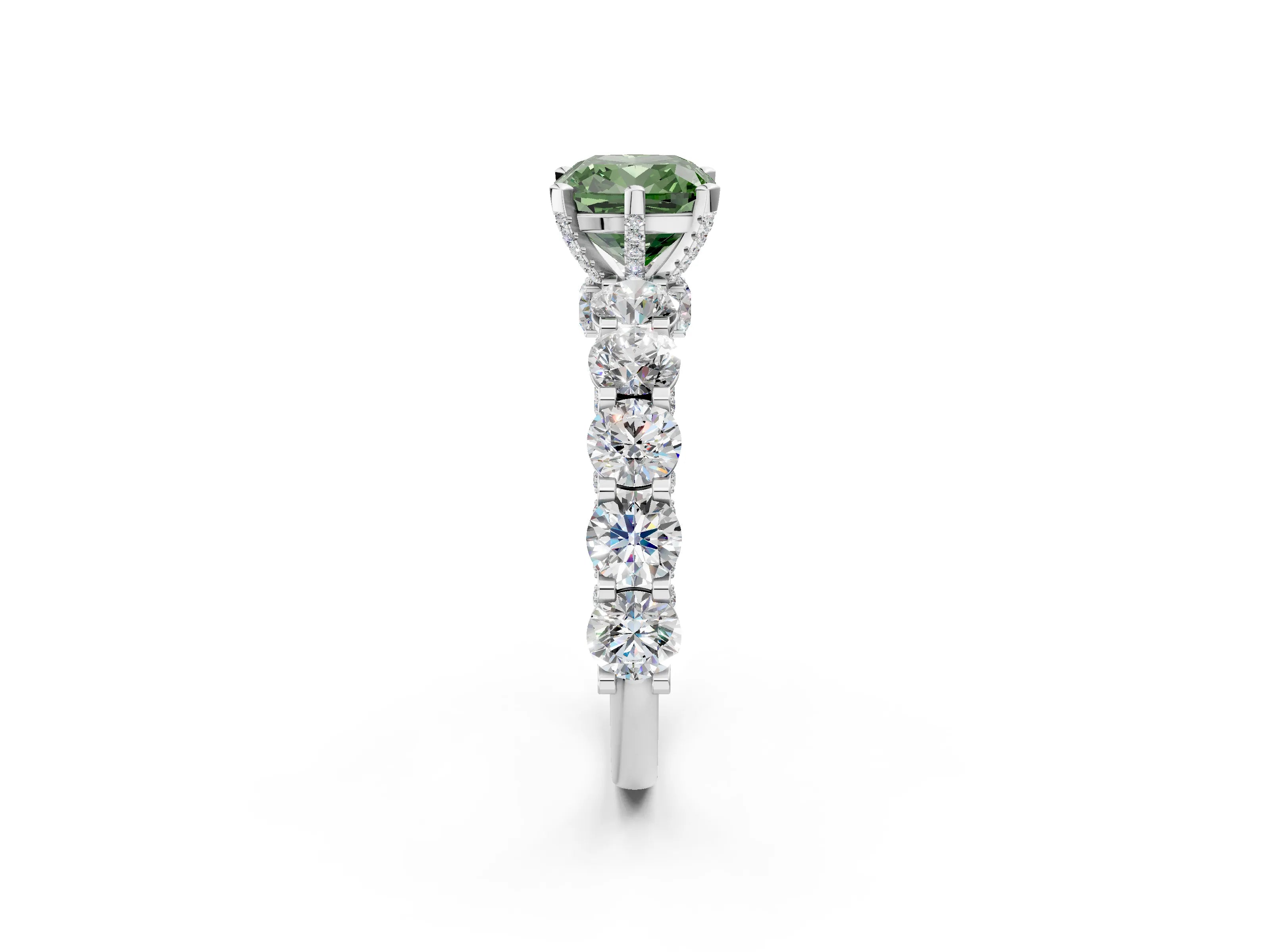 White gold Round Diamond Side Stone Engagement Ring with Six-Prong Setting_2