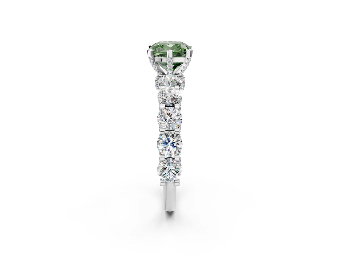 White gold Round Diamond Side Stone Engagement Ring with Six-Prong Setting_2