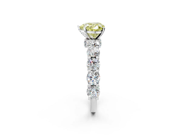 Platinum Round Diamond Side Stone Engagement Ring with Six-Prong Setting
