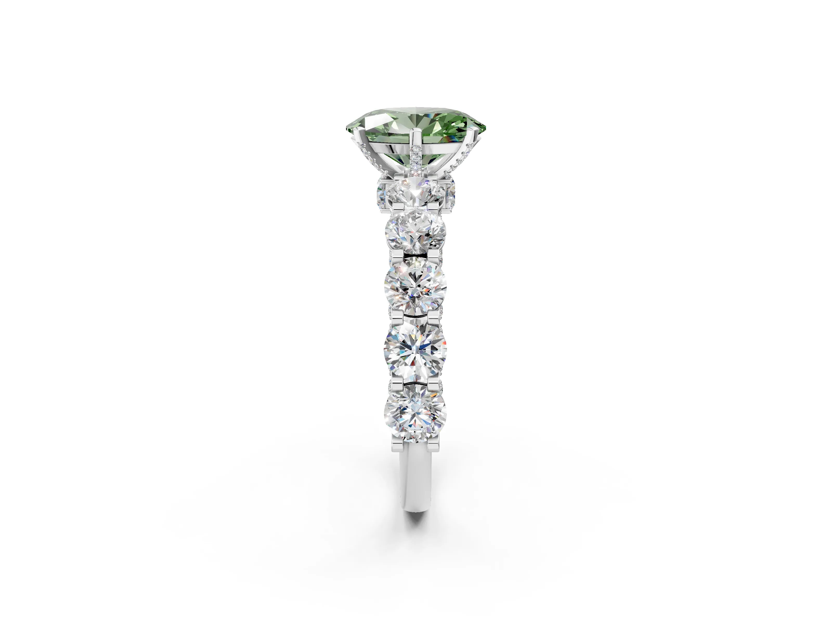 White gold Round Diamond Side Stone Engagement Ring with Six-Prong Setting_2