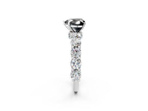 White gold Round Diamond Side Stone Engagement Ring with Six-Prong Setting_2
