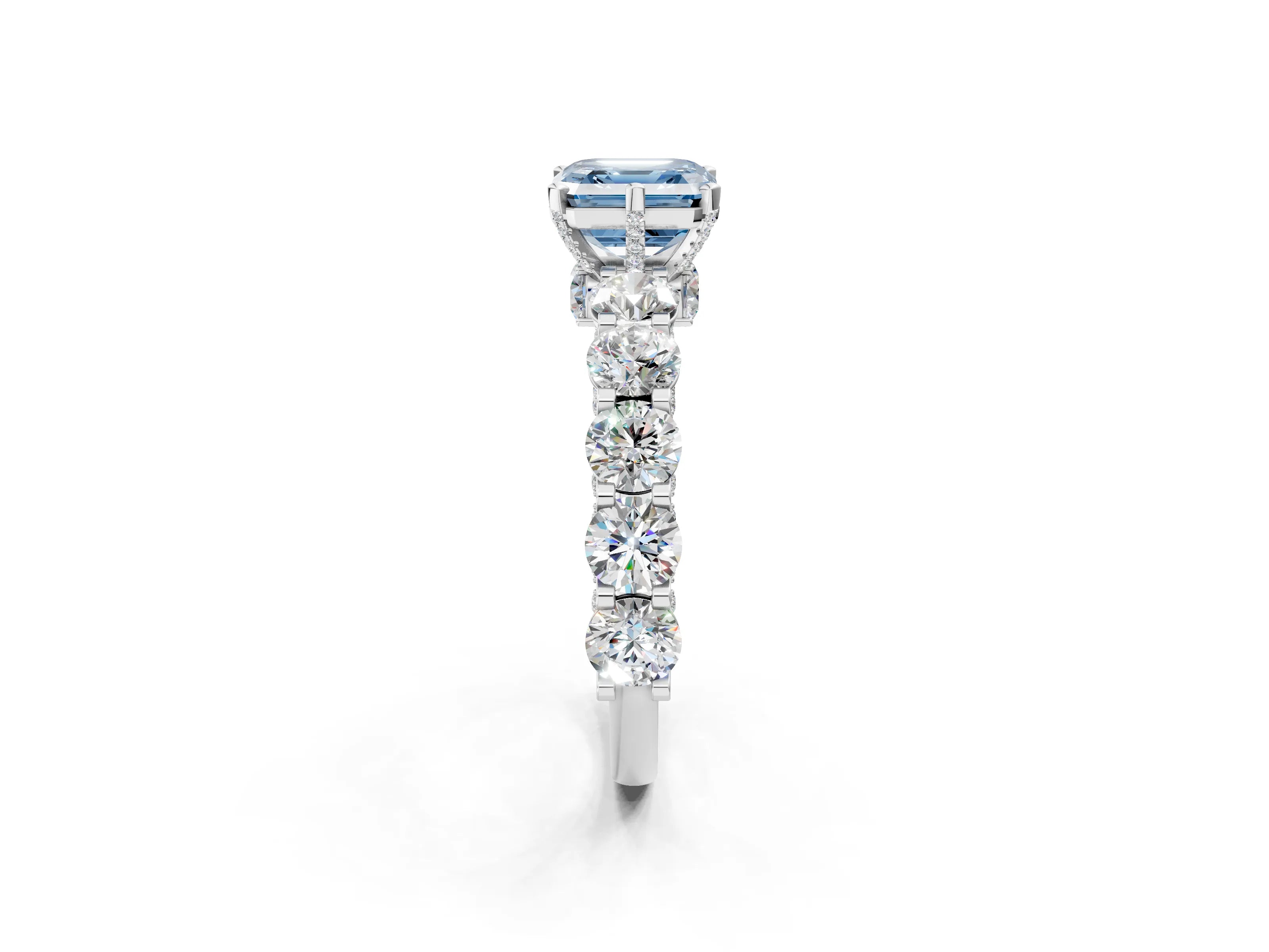 White gold Round Diamond Side Stone Engagement Ring with Six-Prong Setting_2