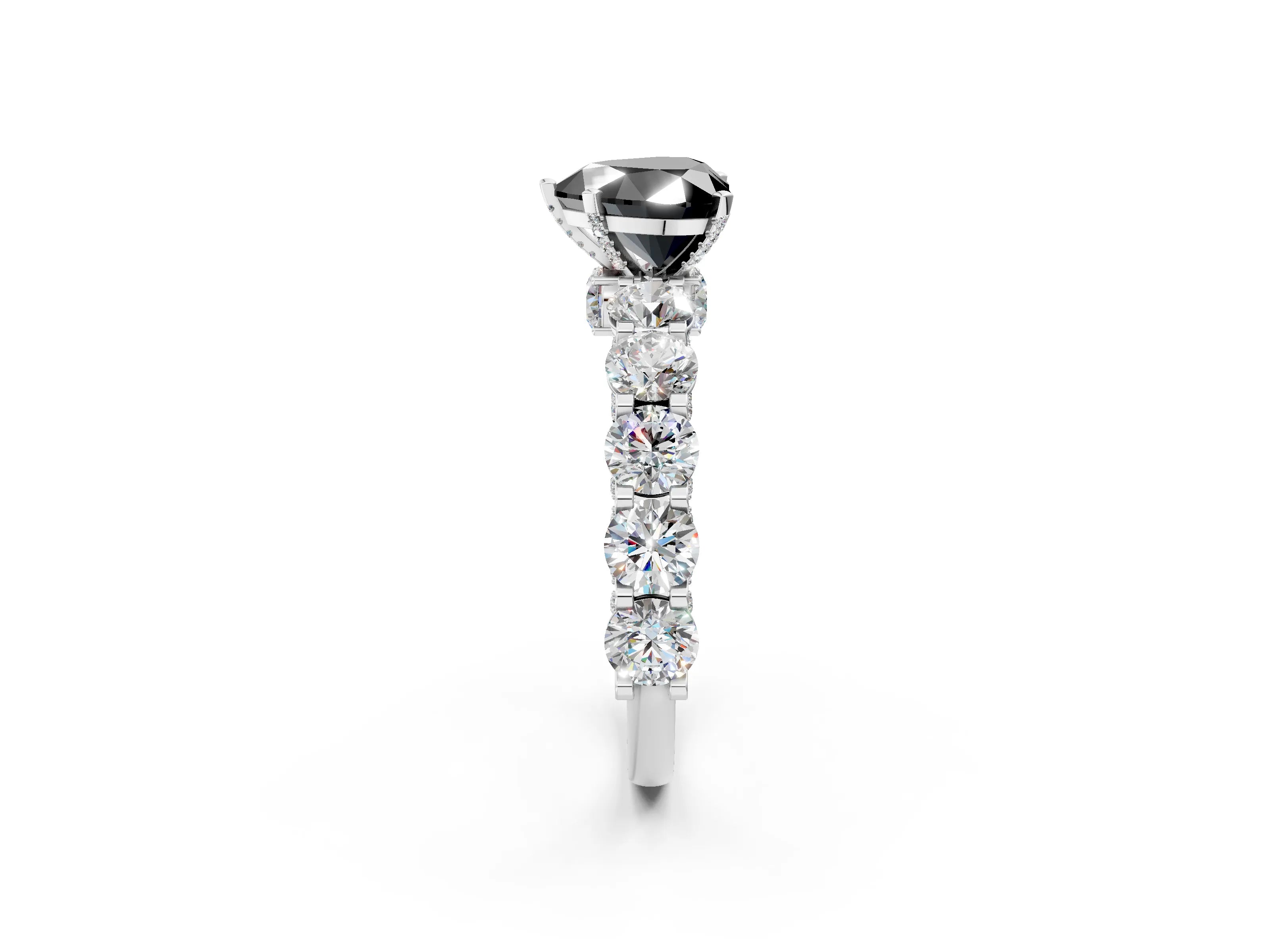 White gold Round Diamond Side Stone Engagement Ring with Six-Prong Setting_2
