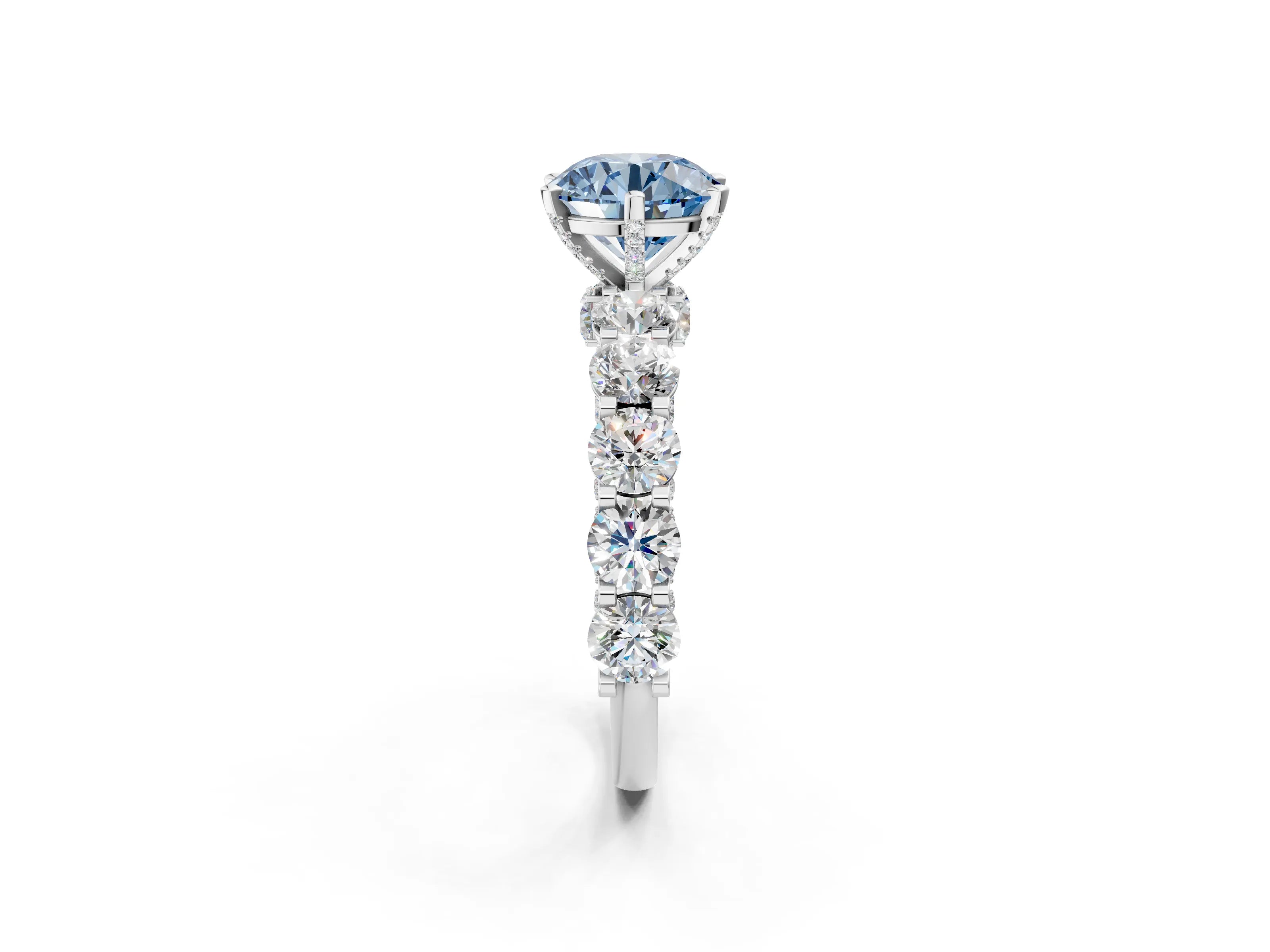 White gold Round Diamond Side Stone Engagement Ring with Six-Prong Setting_2