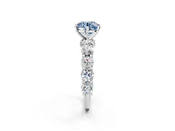 White gold Round Diamond Side Stone Engagement Ring with Six-Prong Setting