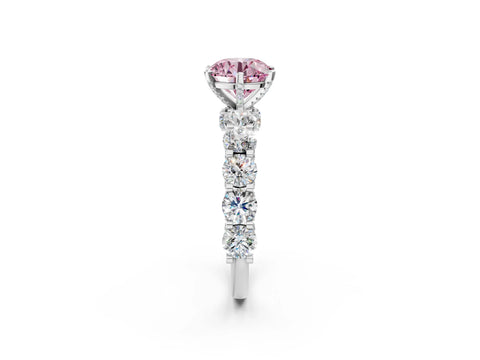 White gold Round Diamond Side Stone Engagement Ring with Six-Prong Setting_2
