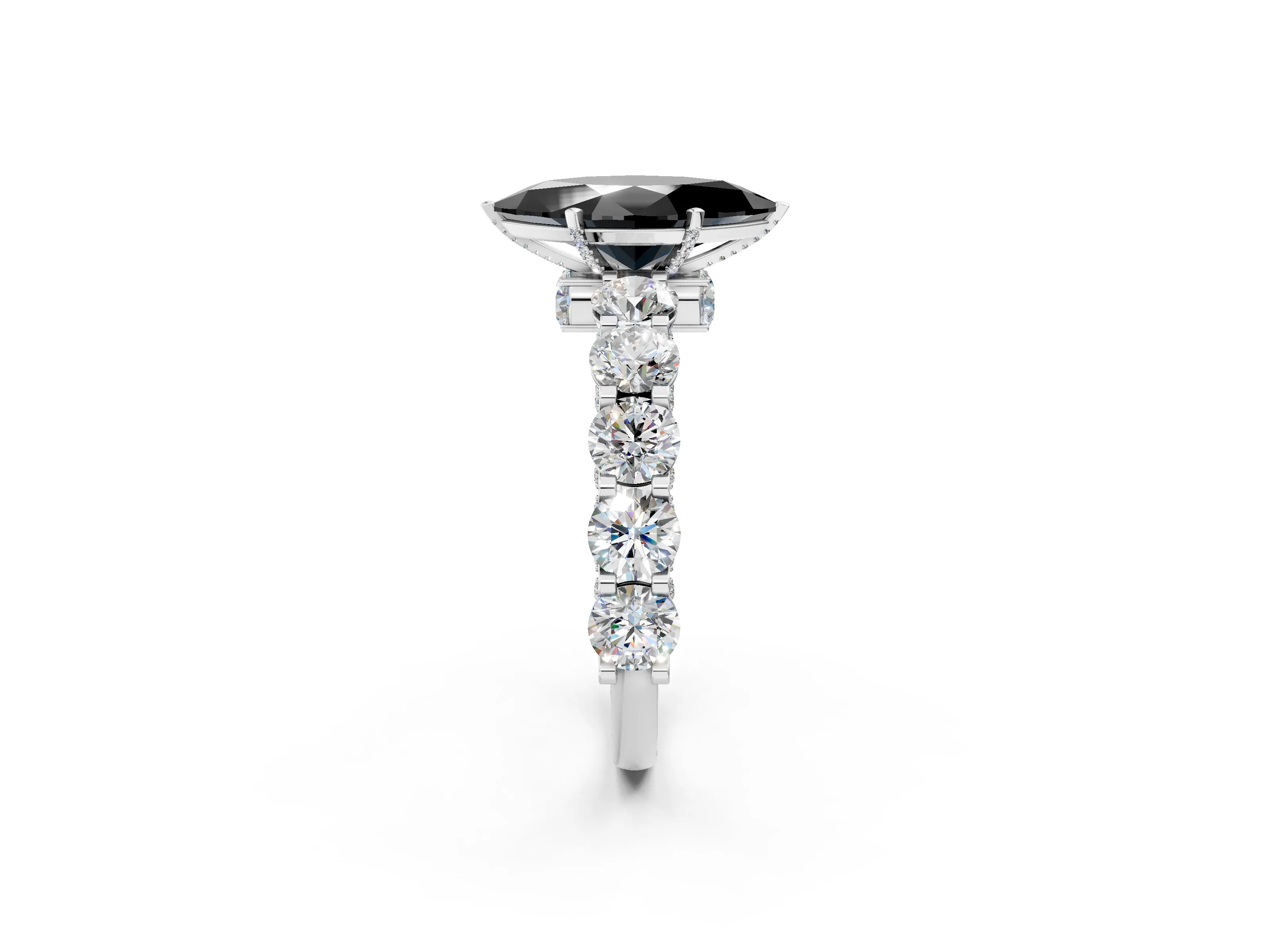 White gold Round Diamond Side Stone Engagement Ring with Six-Prong Setting_2