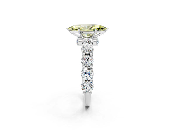 White gold Round Diamond Side Stone Engagement Ring with Six-Prong Setting