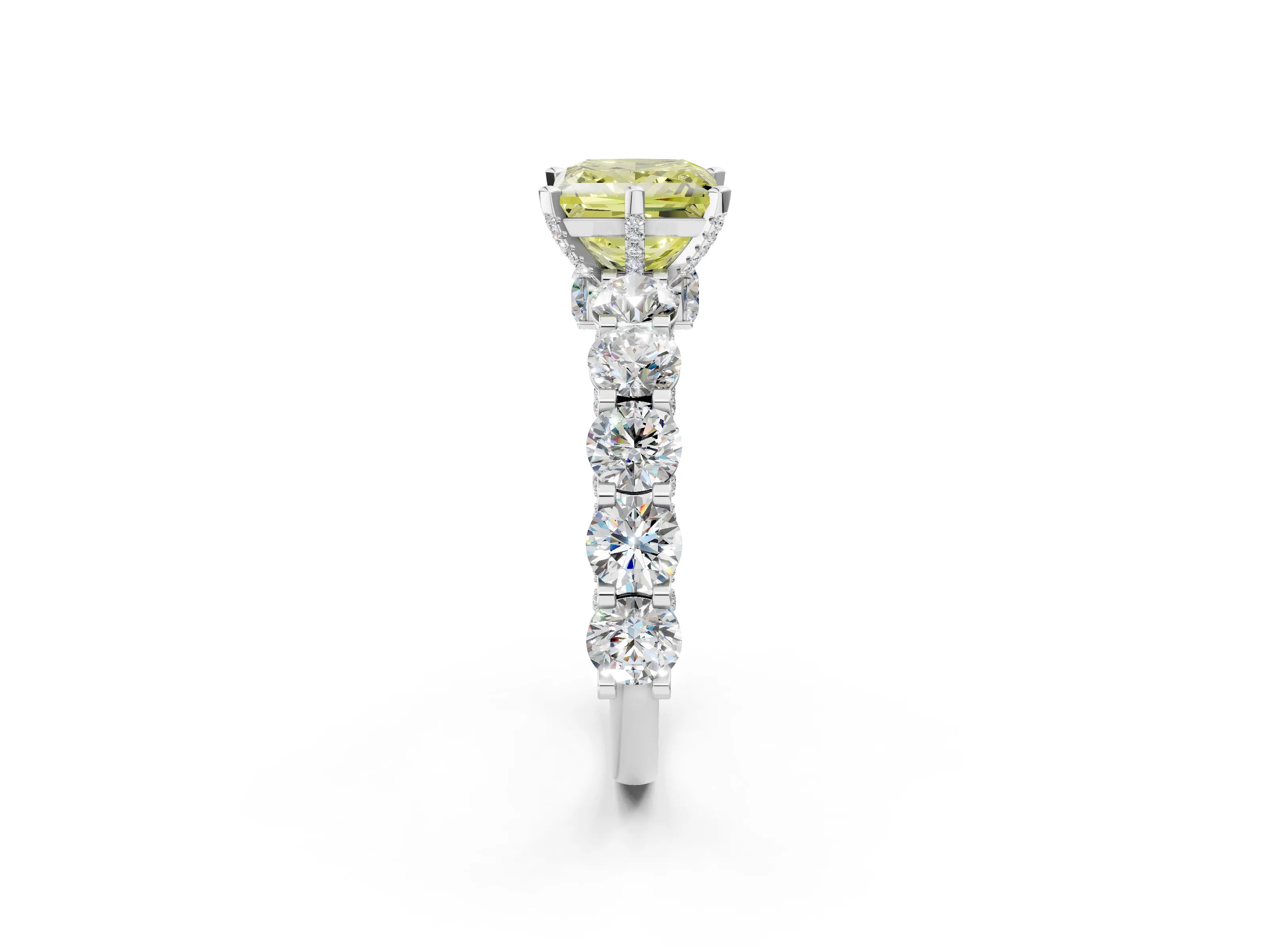 White gold Round Diamond Side Stone Engagement Ring with Six-Prong Setting_2