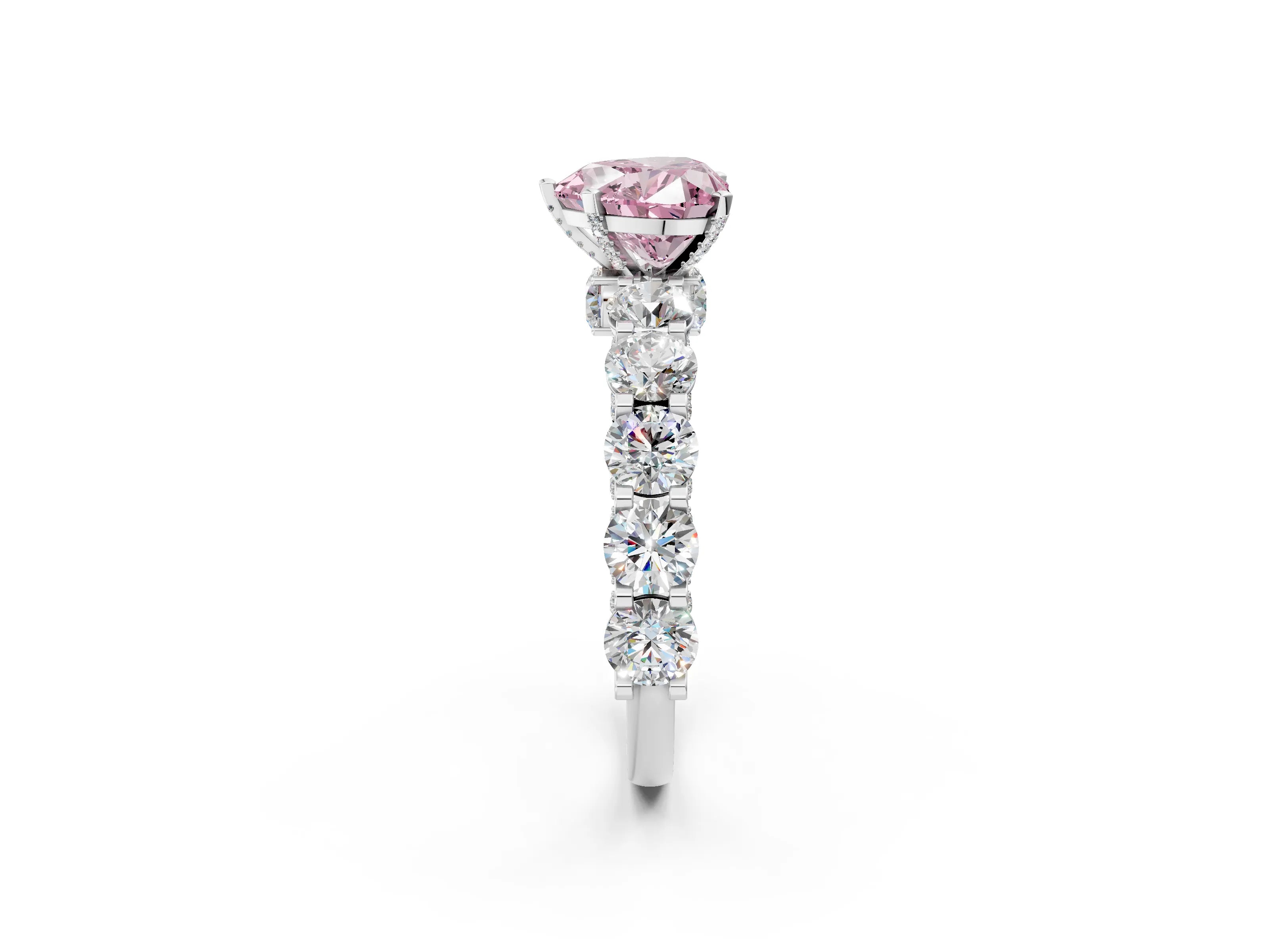 White gold Round Diamond Side Stone Engagement Ring with Six-Prong Setting_2