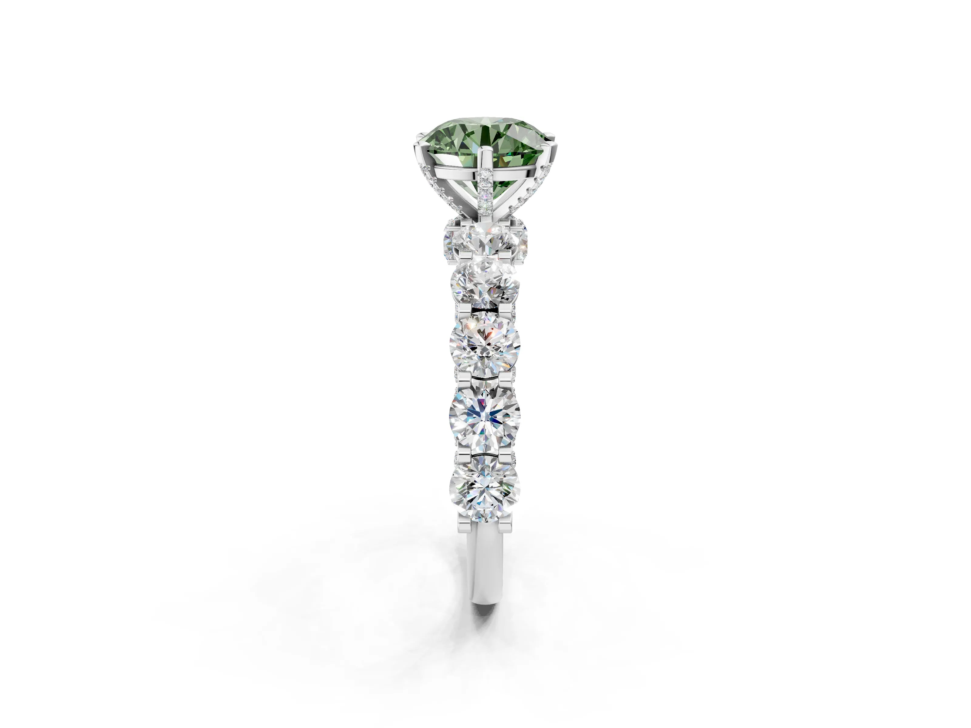 White gold Round Diamond Side Stone Engagement Ring with Six-Prong Setting_2
