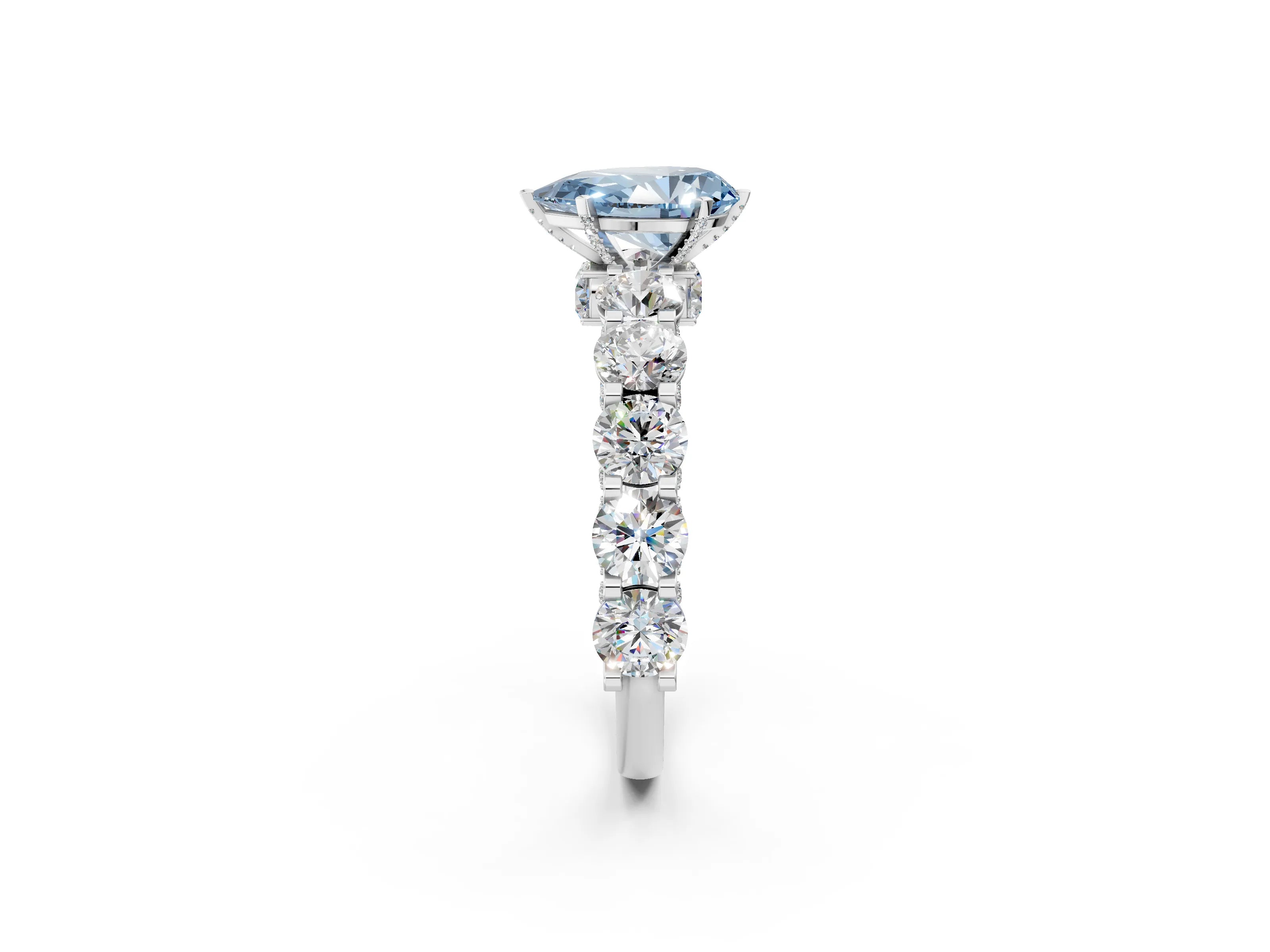 White gold Round Diamond Side Stone Engagement Ring with Six-Prong Setting_2