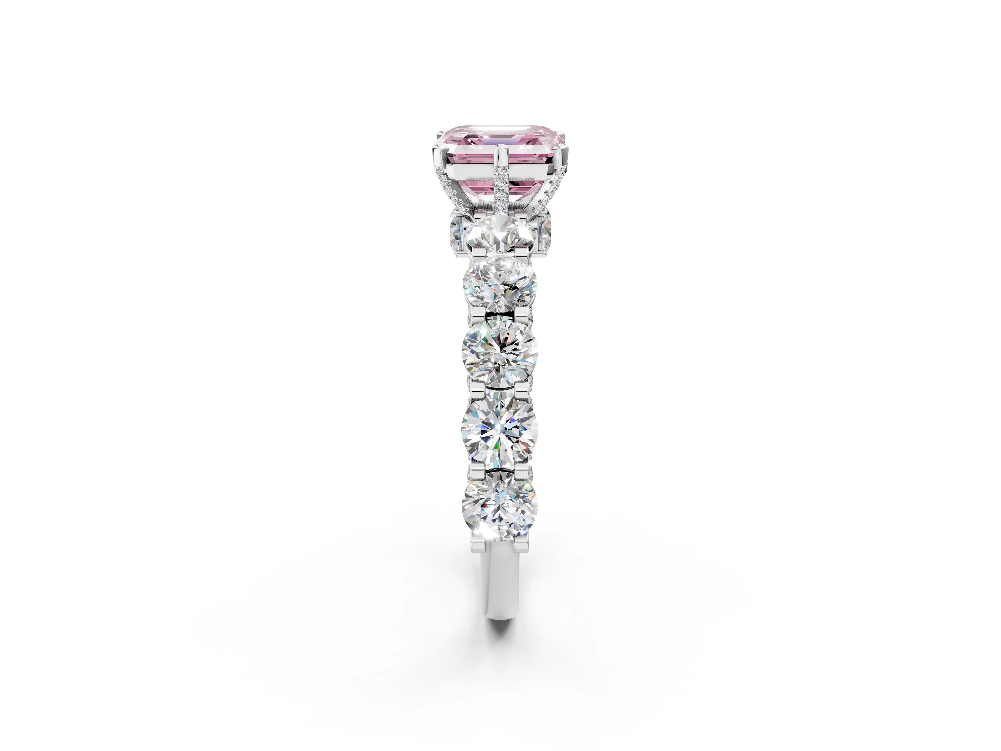 White gold Round Diamond Side Stone Engagement Ring with Six-Prong Setting_2