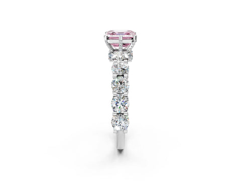 White gold Round Diamond Side Stone Engagement Ring with Six-Prong Setting_2