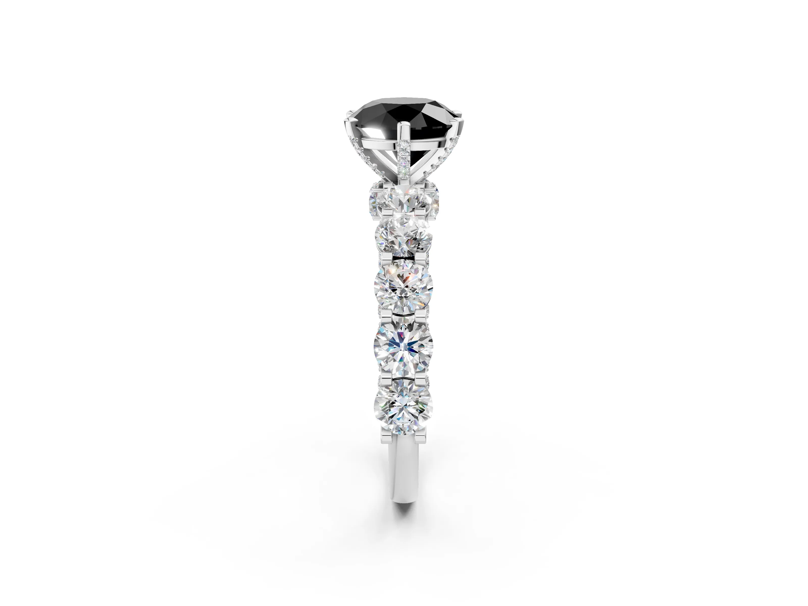 White gold Round Diamond Side Stone Engagement Ring with Six-Prong Setting_2