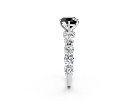 White gold Round Diamond Side Stone Engagement Ring with Six-Prong Setting_2