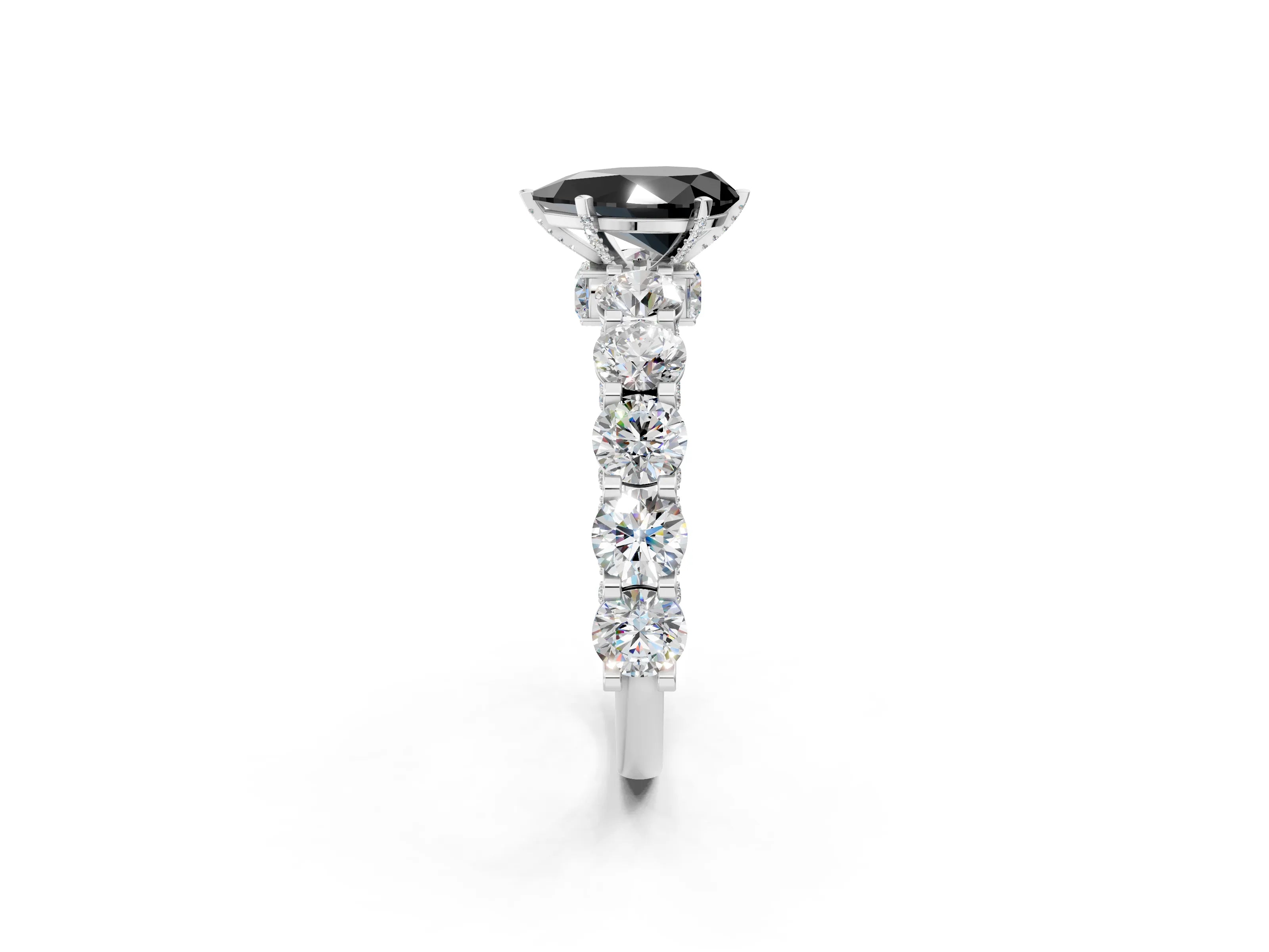 White gold Round Diamond Side Stone Engagement Ring with Six-Prong Setting_2