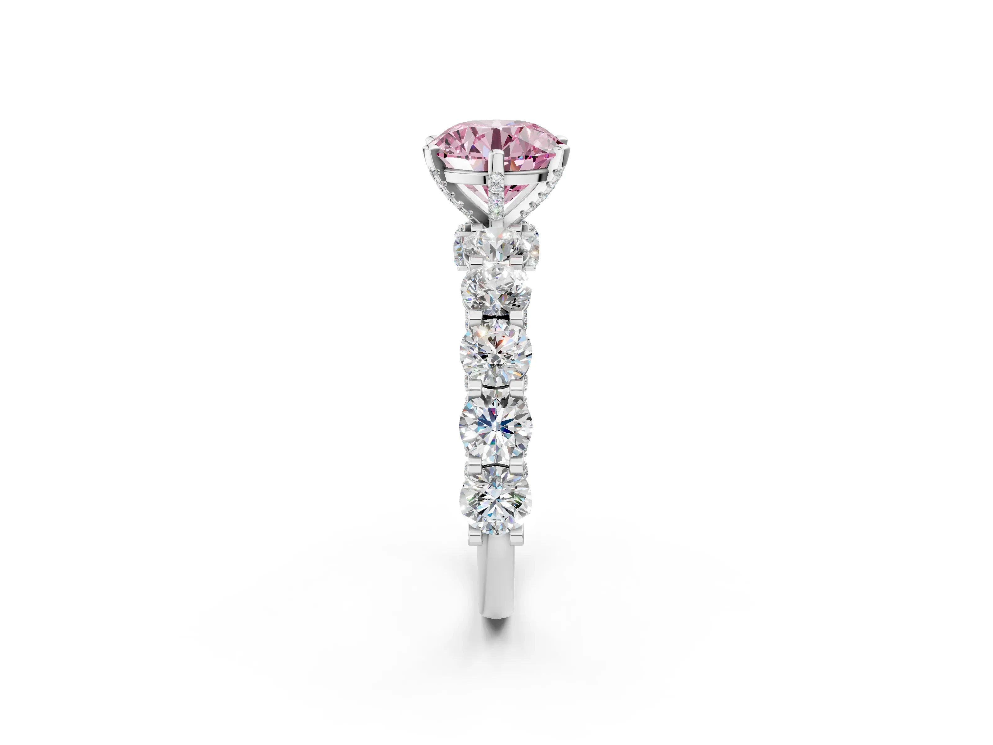 White gold Round Diamond Side Stone Engagement Ring with Six-Prong Setting_2