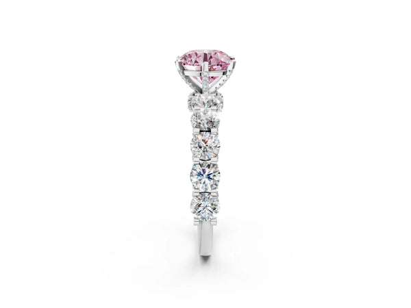 Platinum Round Diamond Side Stone Engagement Ring with Six-Prong Setting