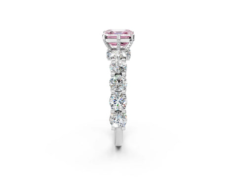 White gold Round Diamond Side Stone Engagement Ring with Six-Prong Setting_2