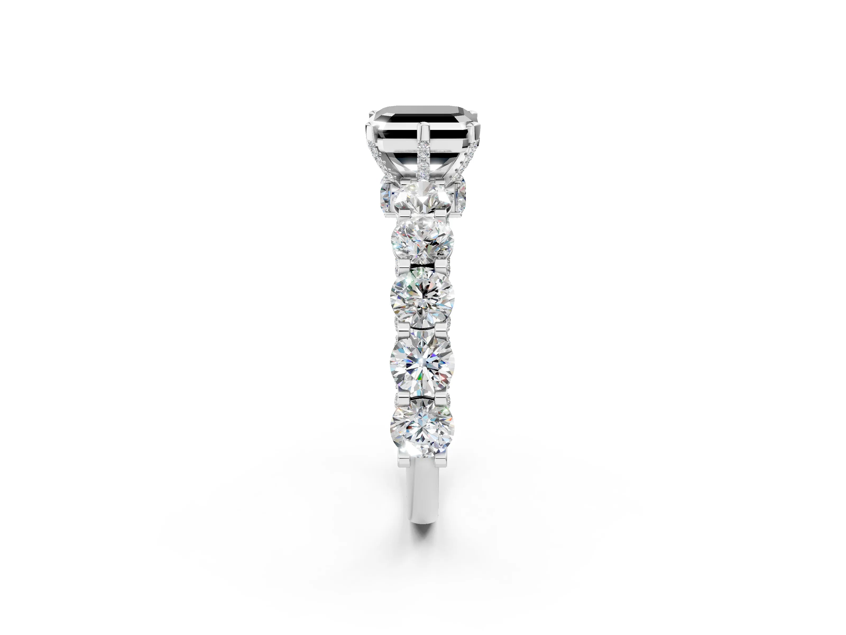 White gold Round Diamond Side Stone Engagement Ring with Six-Prong Setting_2
