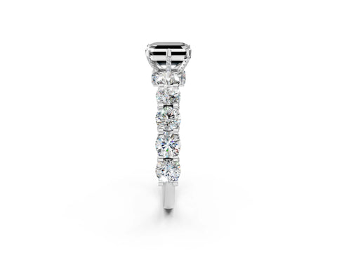 White gold Round Diamond Side Stone Engagement Ring with Six-Prong Setting_2