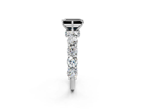 White gold Round Diamond Side Stone Engagement Ring with Six-Prong Setting_2