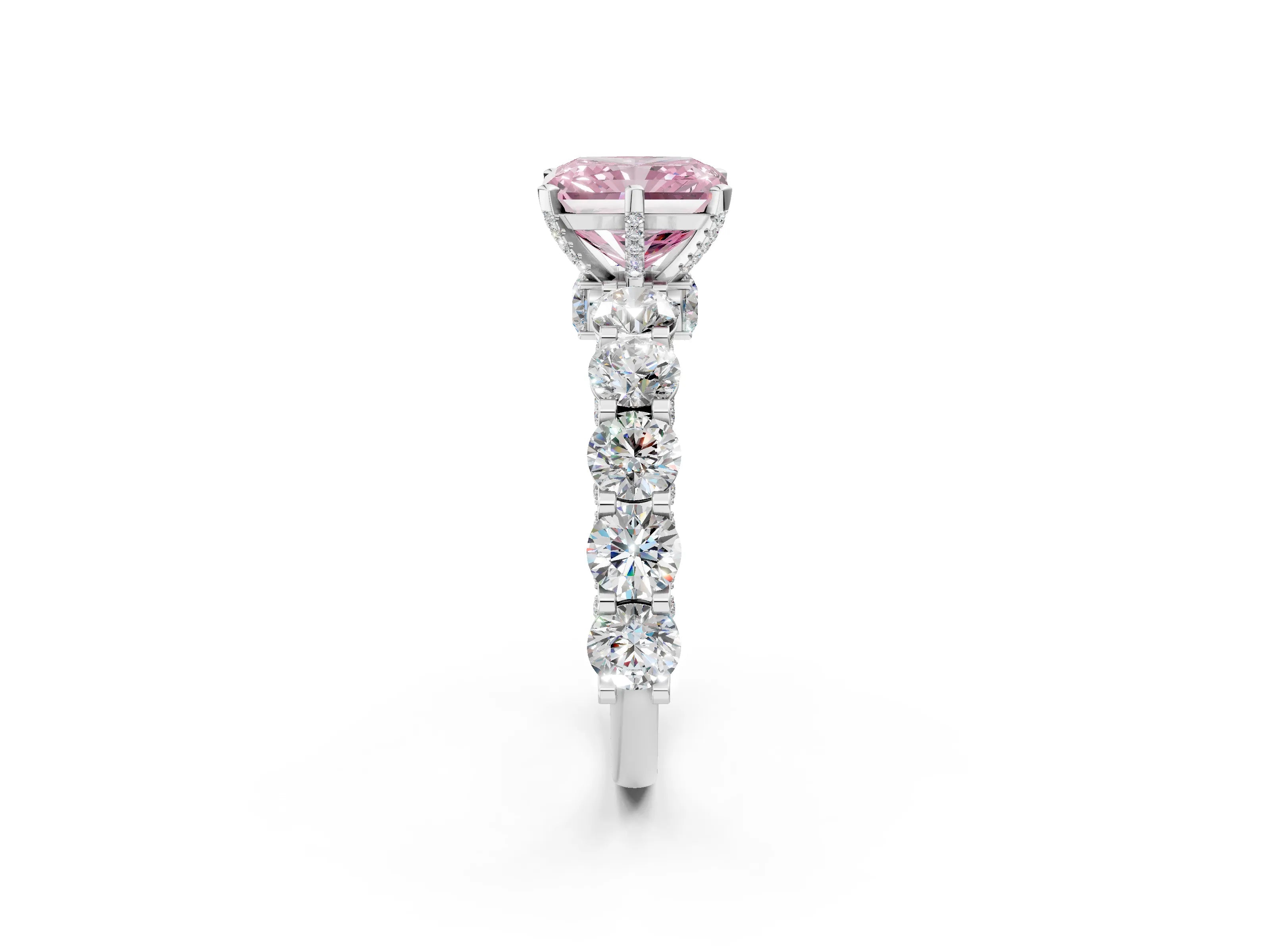 White gold Round Diamond Side Stone Engagement Ring with Six-Prong Setting_2