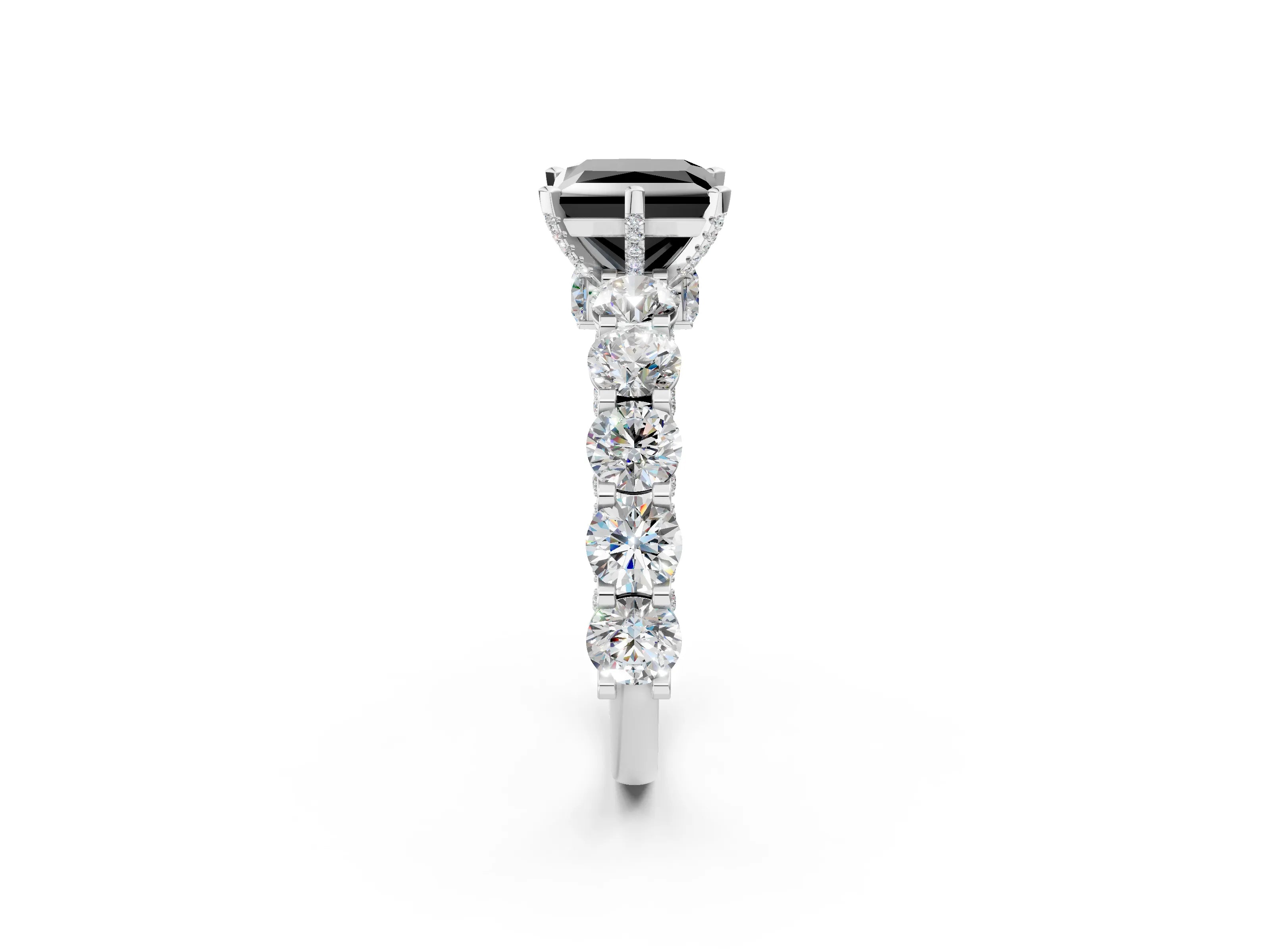 White gold Round Diamond Side Stone Engagement Ring with Six-Prong Setting_2