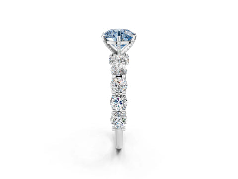 White gold Round Diamond Side Stone Engagement Ring with Six-Prong Setting_2