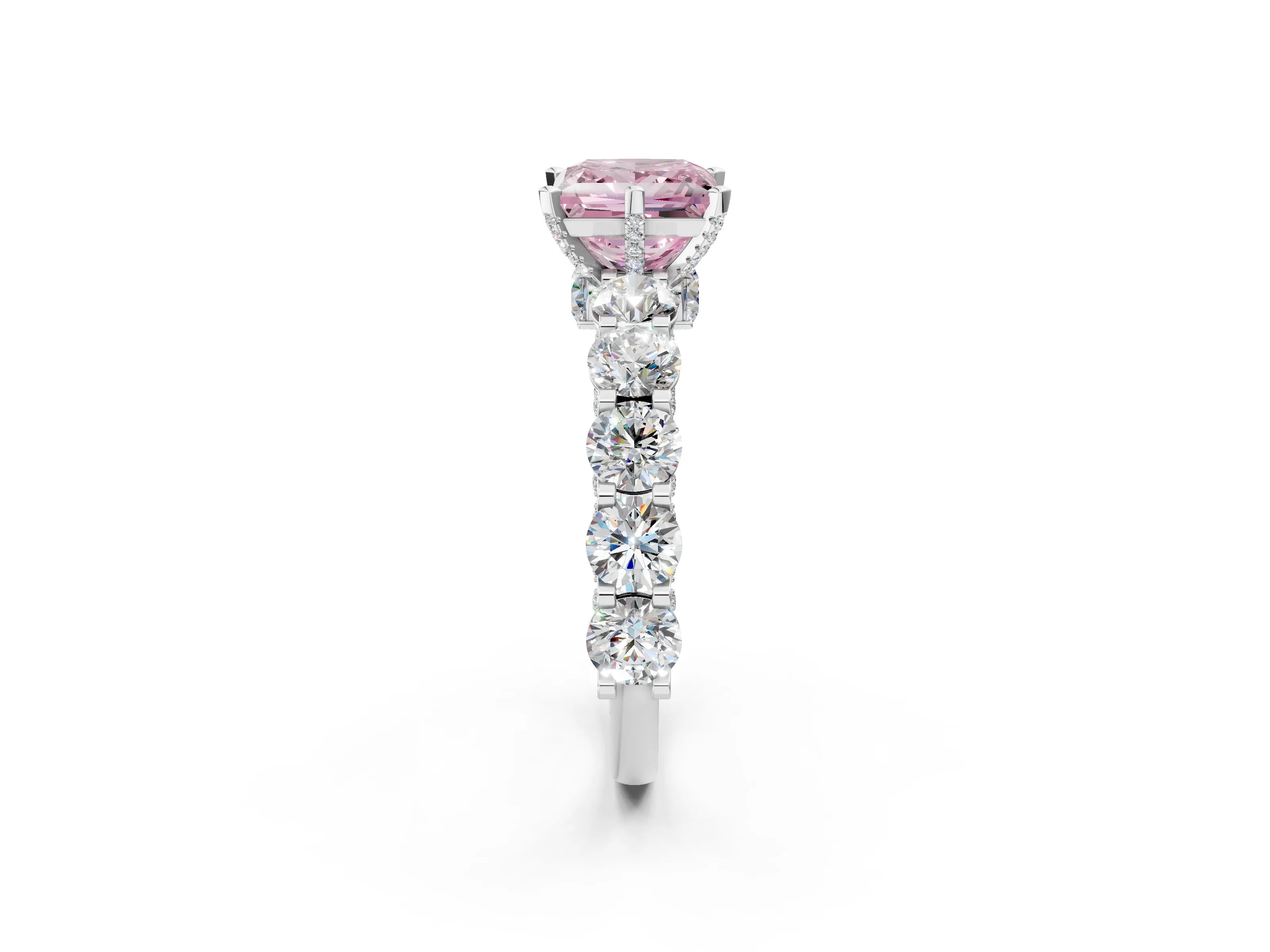 White gold Round Diamond Side Stone Engagement Ring with Six-Prong Setting_2