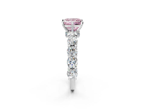 White gold Round Diamond Side Stone Engagement Ring with Six-Prong Setting_2