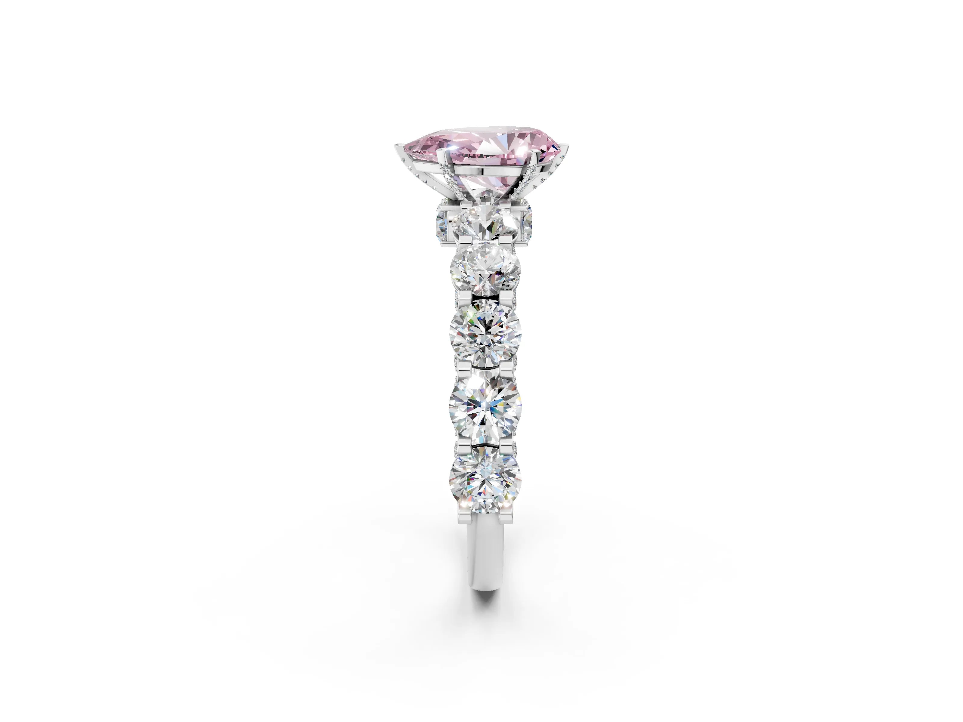 White gold Round Diamond Side Stone Engagement Ring with Six-Prong Setting_2