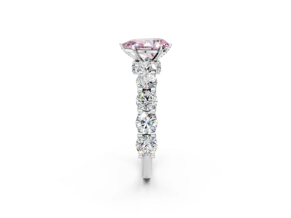 White gold Round Diamond Side Stone Engagement Ring with Six-Prong Setting