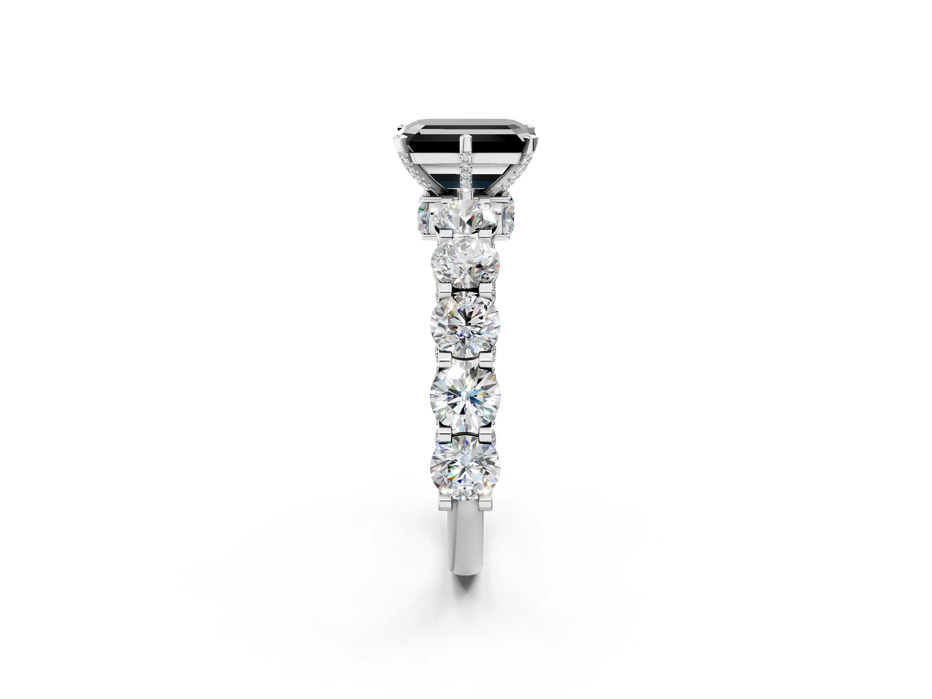 White gold Round Diamond Side Stone Engagement Ring with Six-Prong Setting_2
