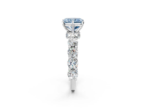 White gold Round Diamond Side Stone Engagement Ring with Six-Prong Setting
