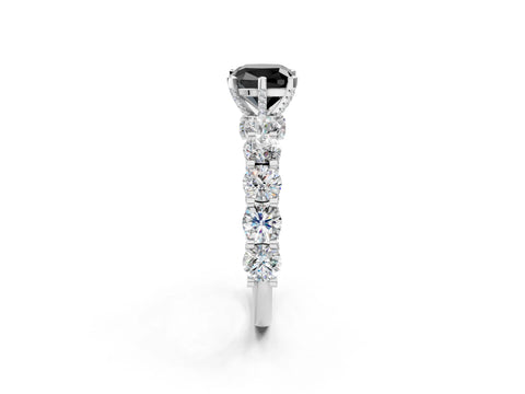 White gold Round Diamond Side Stone Engagement Ring with Six-Prong Setting_2