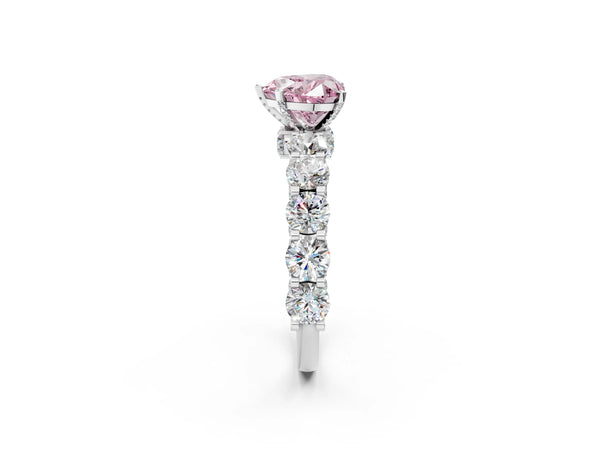 White gold Round Diamond Side Stone Engagement Ring with Six-Prong Setting