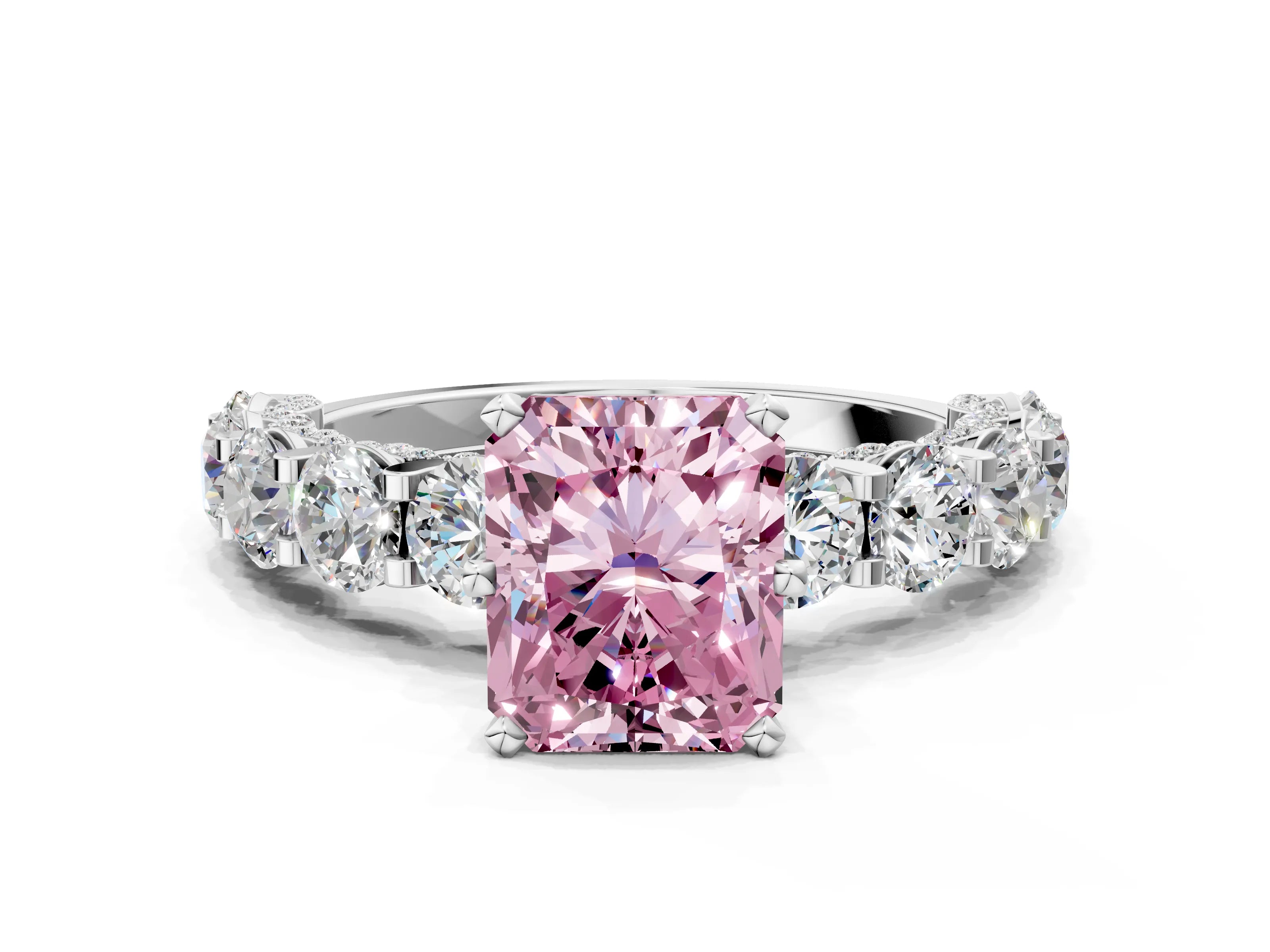 White gold Round Diamond Side Stone Engagement Ring with Six-Prong Setting