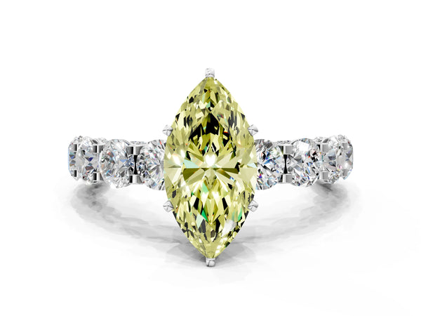 White gold Round Diamond Side Stone Engagement Ring with Six-Prong Setting