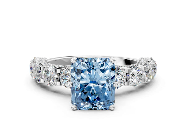 White gold Round Diamond Side Stone Engagement Ring with Six-Prong Setting