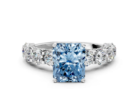 White gold Round Diamond Side Stone Engagement Ring with Six-Prong Setting