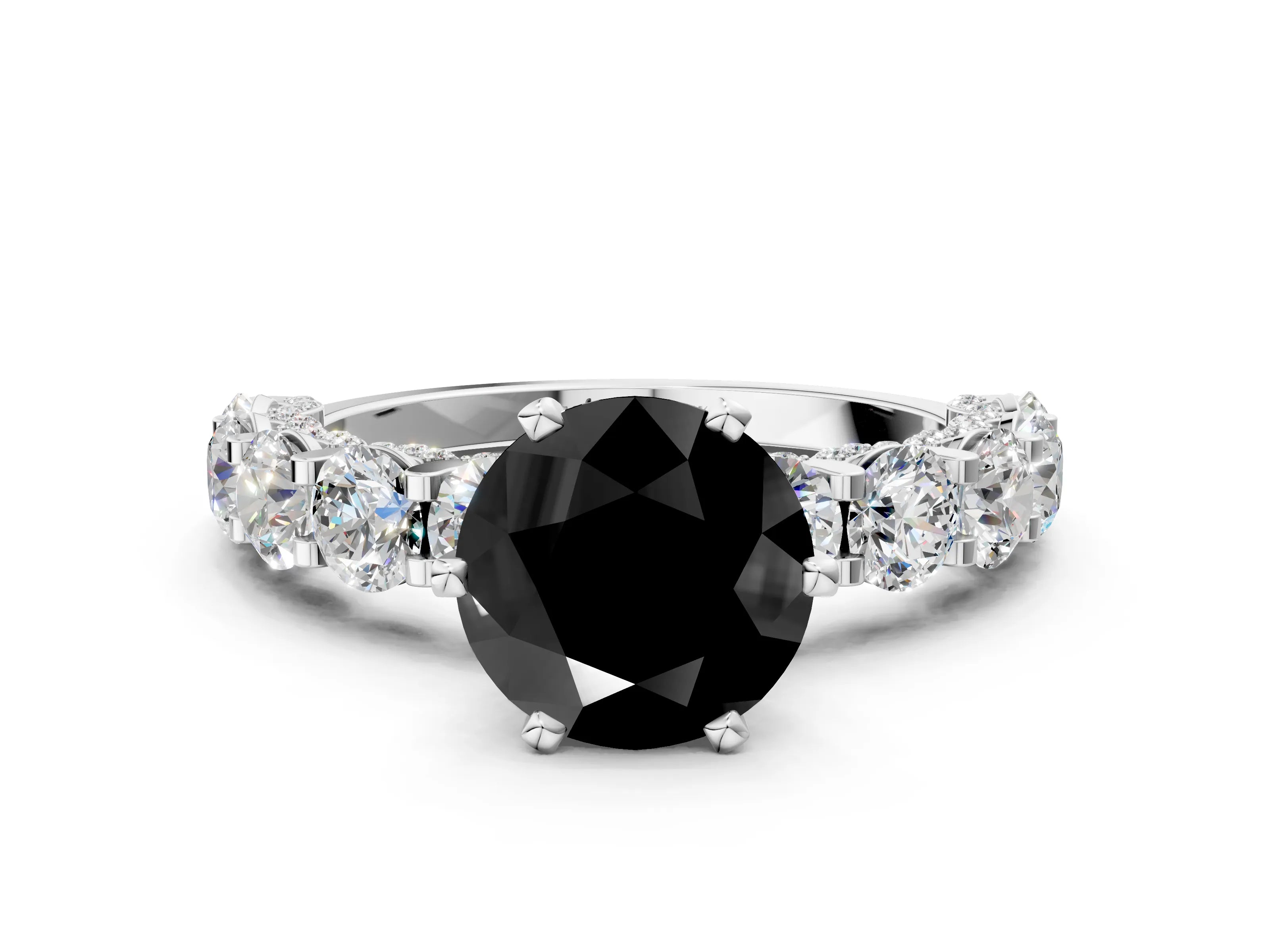 White gold Round Diamond Side Stone Engagement Ring with Six-Prong Setting
